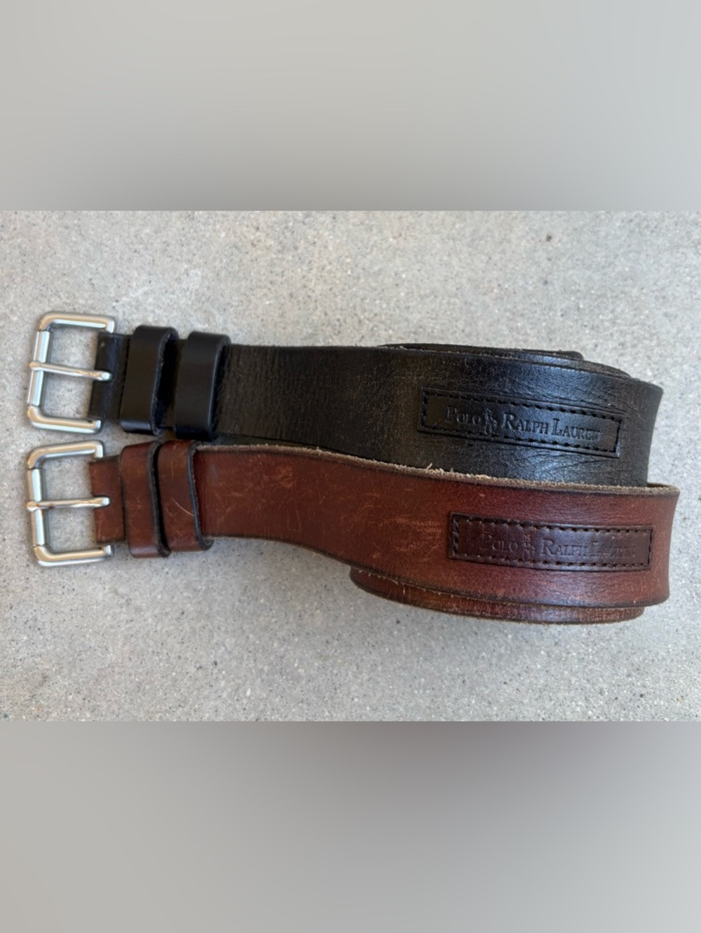 Lot Of 2 Vintage Polo Ralph Lauren Size 50 Distressed Leather Belts Black/Brown